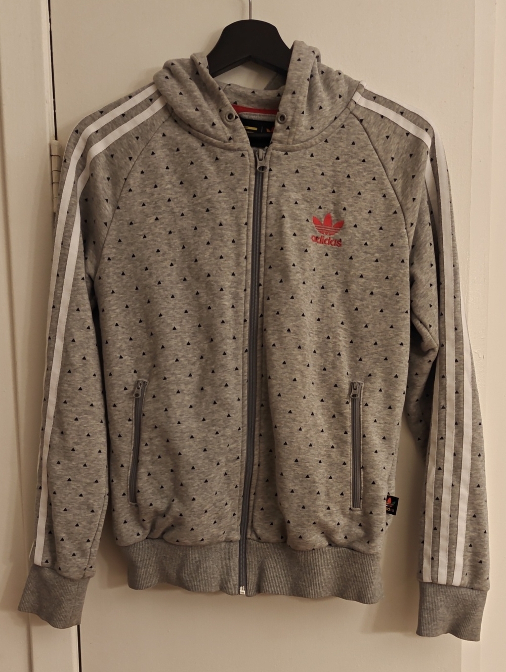 RARE adidas Pharrell Williams Grey Hoodie Zip Up with Red Velvet Trefoil